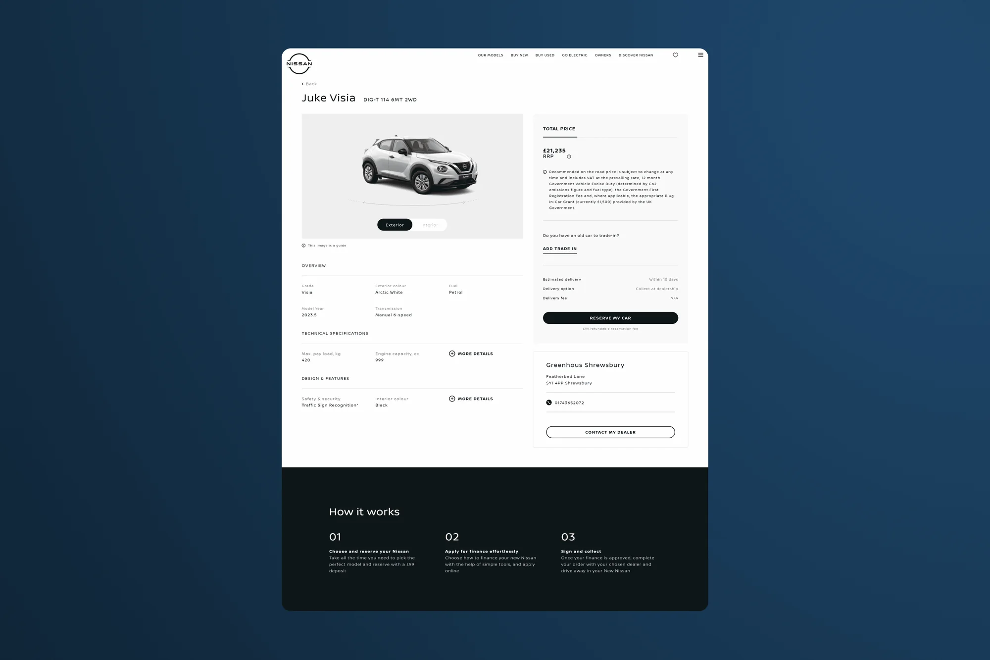 The full vehicle page, from the 360° view down to How it works