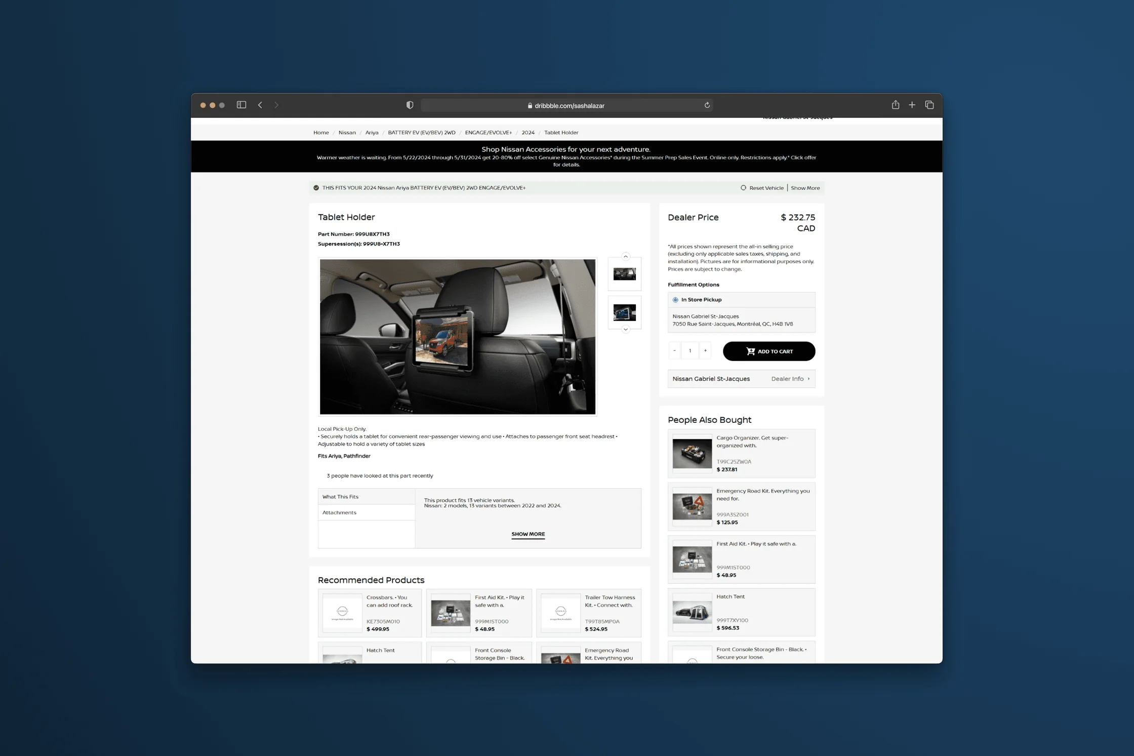 Redesigned product page with price, add to cart and recommended products
