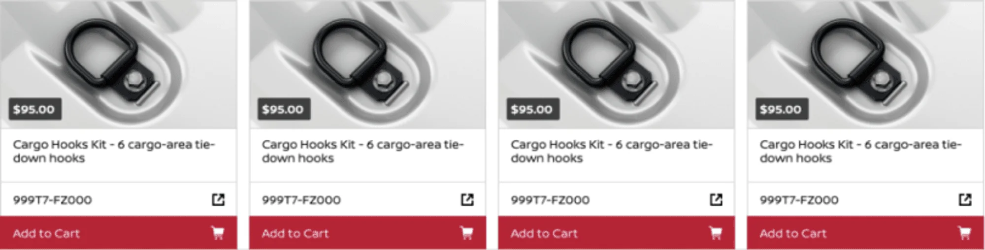 Featured product cards whose only call to action is the part number